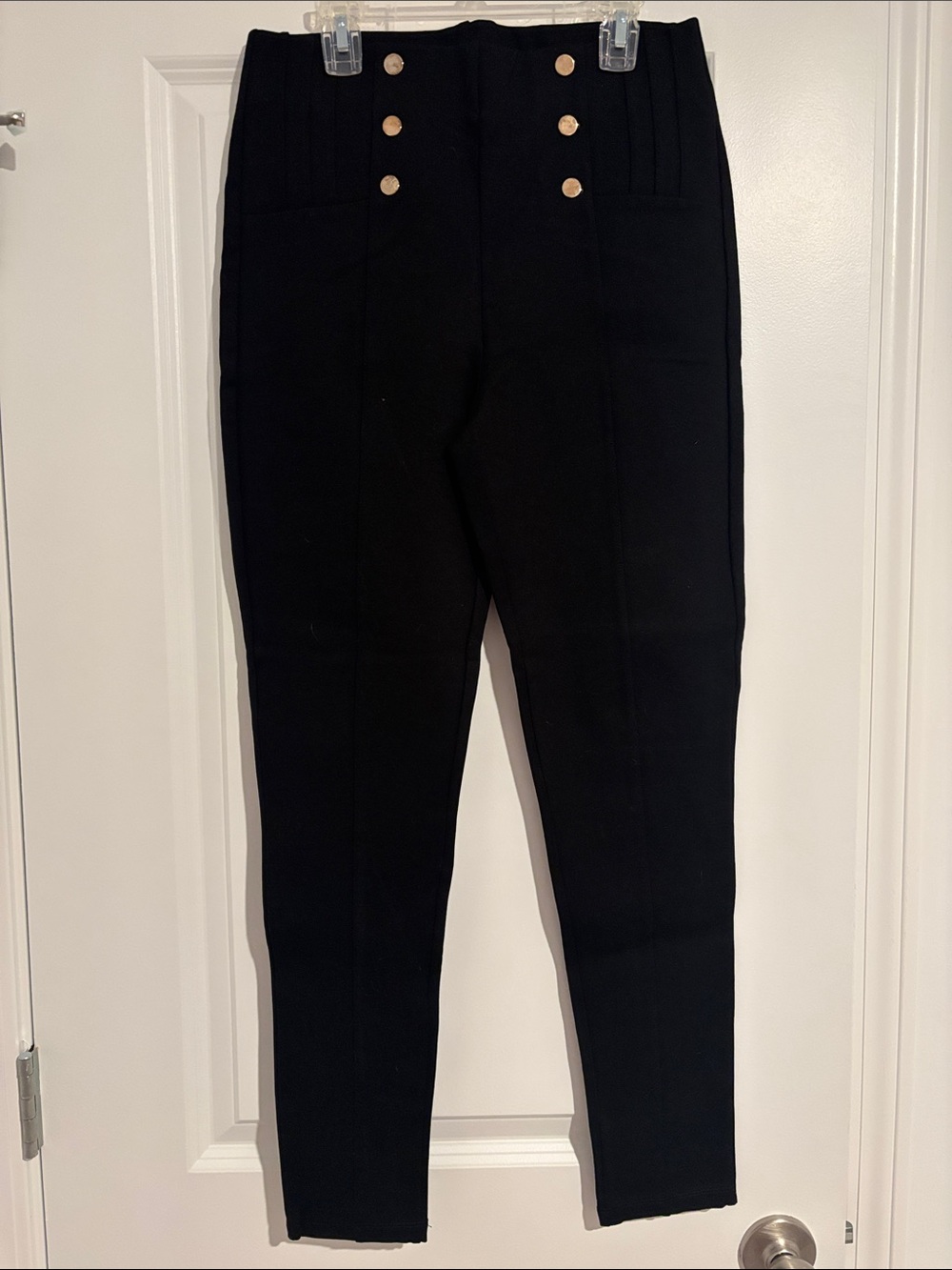 NWOT Zara Black Skinny High-Waist Ponte Sailor Button Detail Pants
